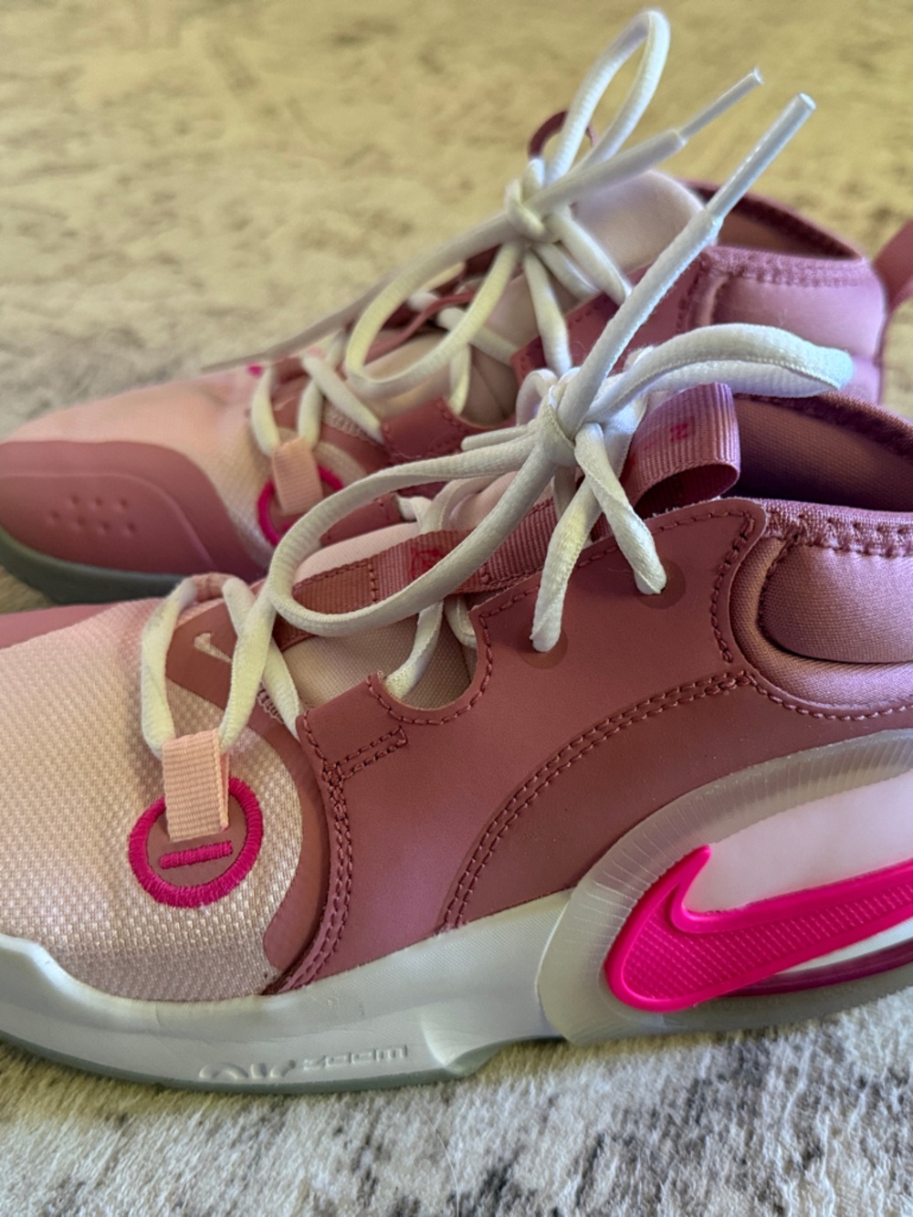 Nike GIRLS Pink and Hot Pink Lace-Up Sneakers 5Y Basketball or Volleyball shoe